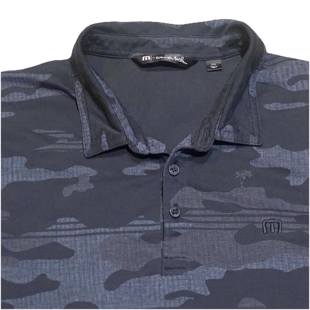 Travis Mathew Mens Golf Polo XXL Blue Camo Pima‎ Cotton Performance
